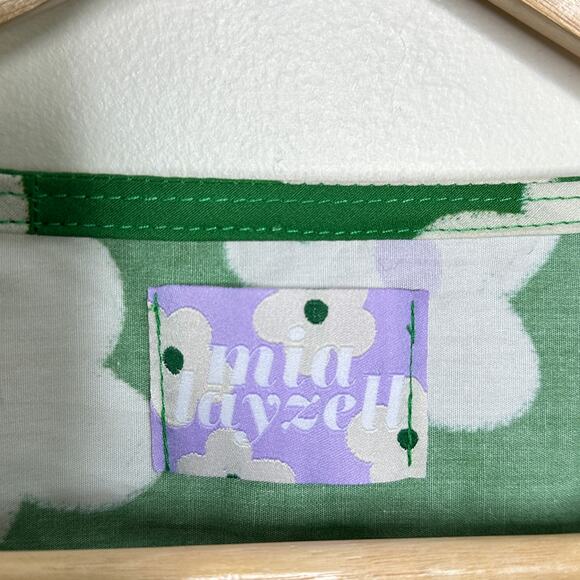 MIA LAYZELL Lupin Mini Wrap Dress Cotton Poplin Daisy Floral Green Sz S {3N30} - Picture 4 of 5